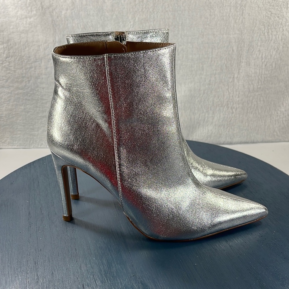Zara Silver Metallic Pointed Toe Ankle Boots